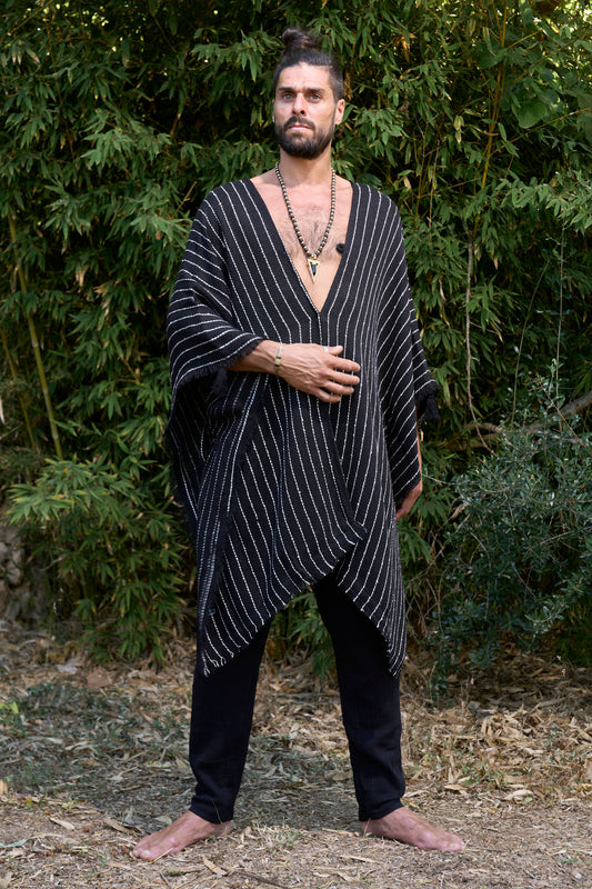 Black Woven Nara Poncho - NAYWAJ Ibiza Outerwear