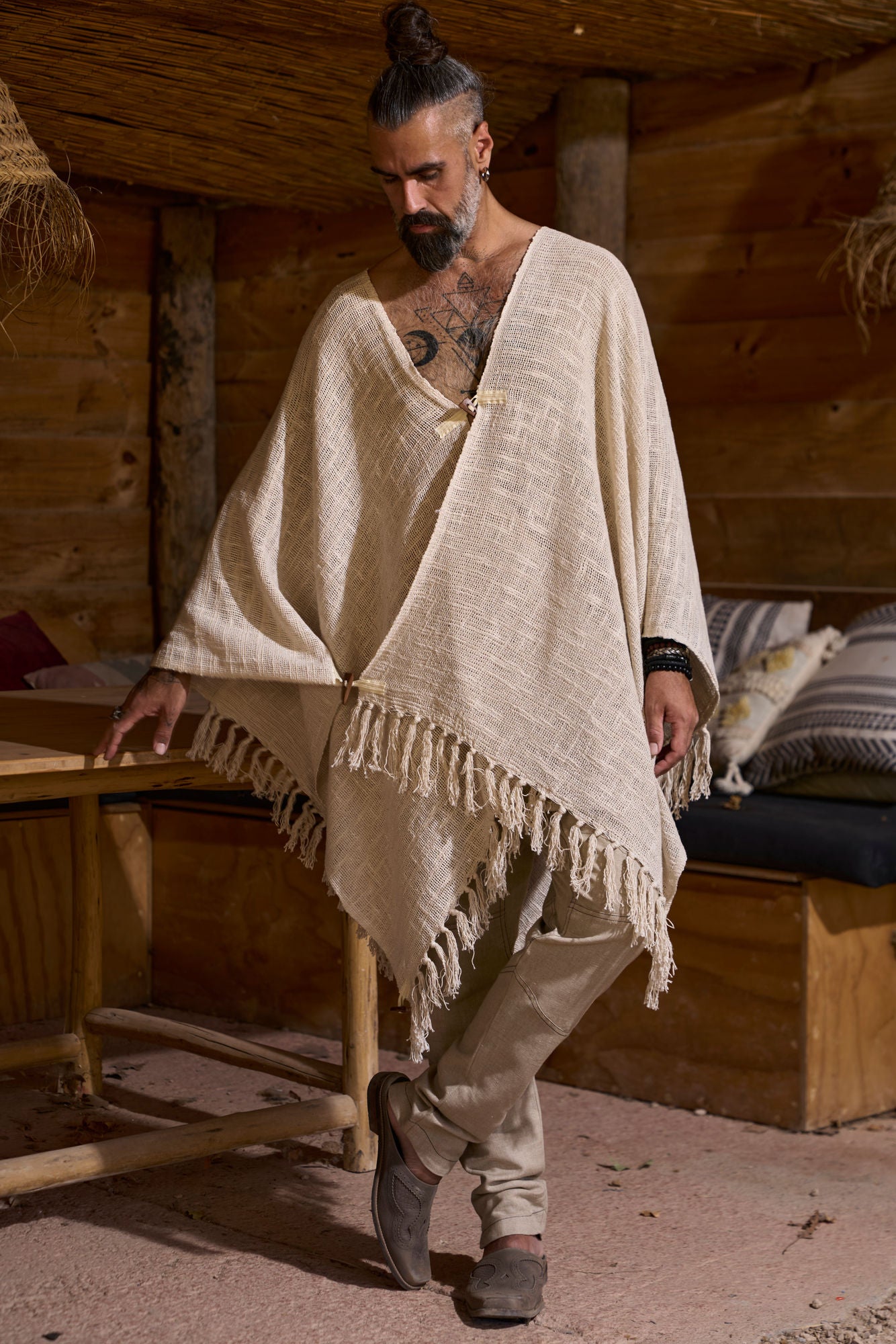 Ecru Pyramid Poncho - NAYWAJ Ibiza Outerwear
