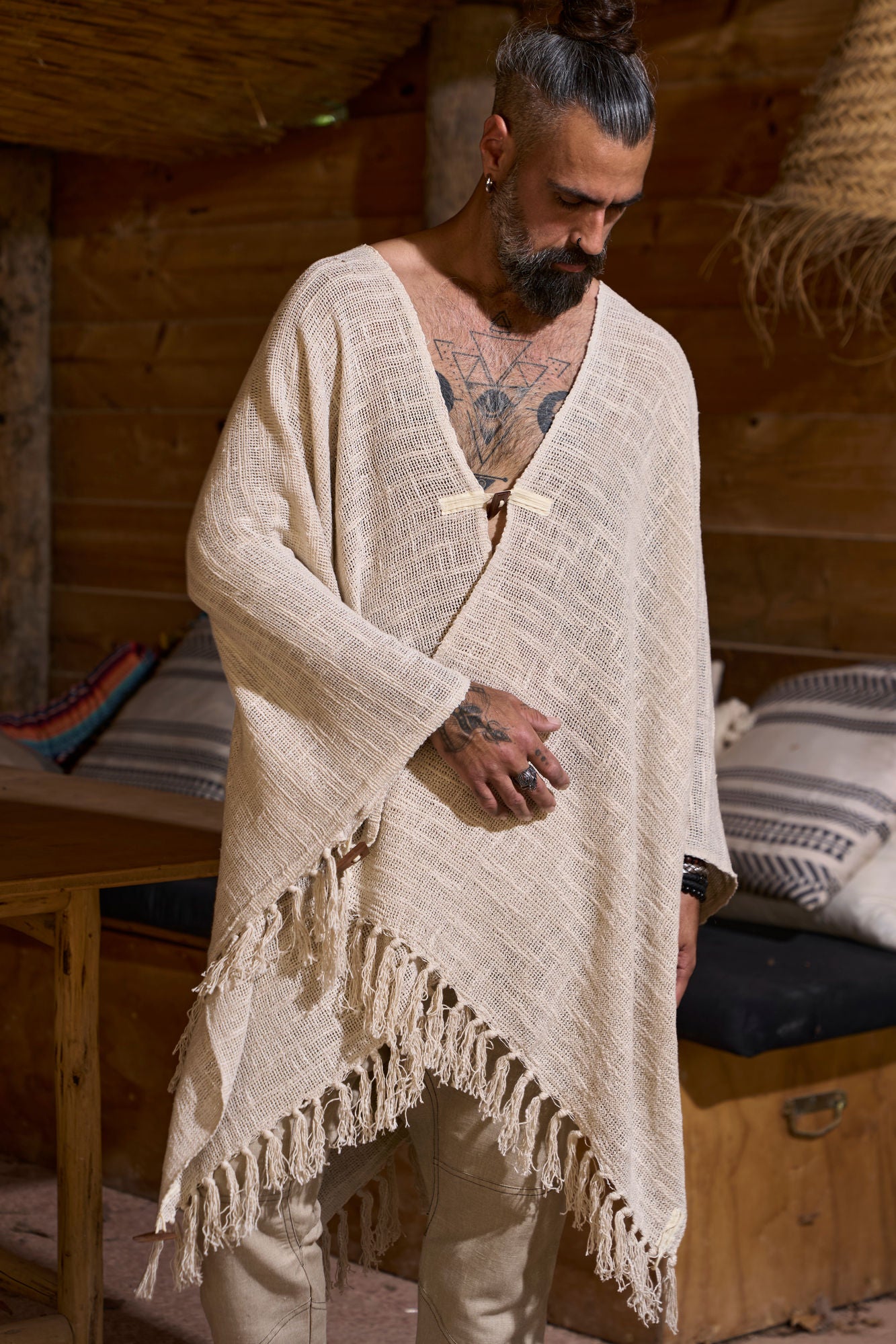 Ecru Pyramid Poncho - NAYWAJ Ibiza Outerwear