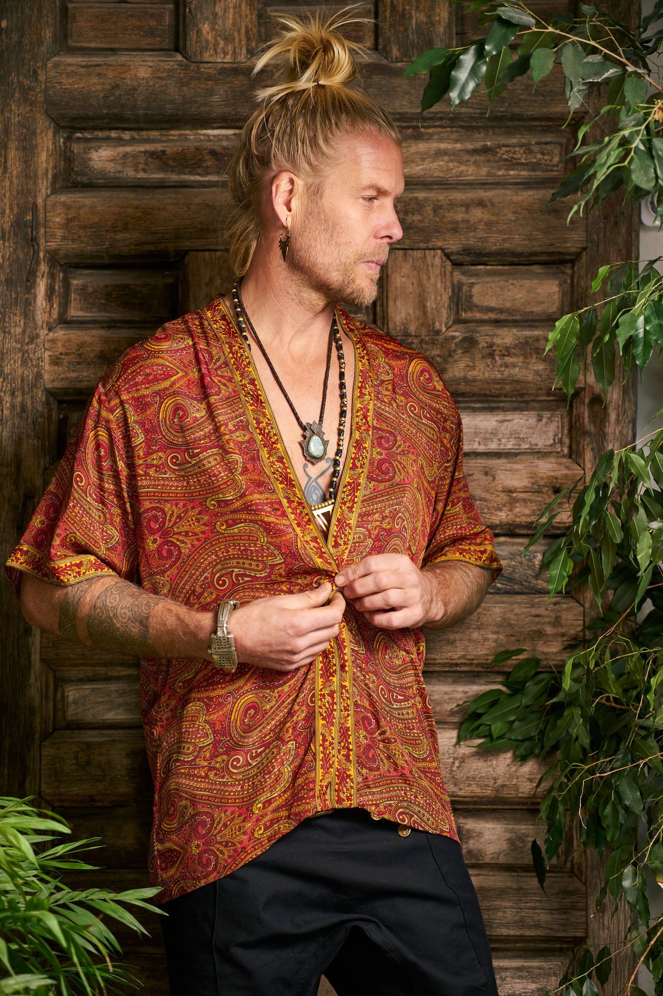 Short Red&Orange Paisley Kimono - NAYWAJ Ibiza Outerwear