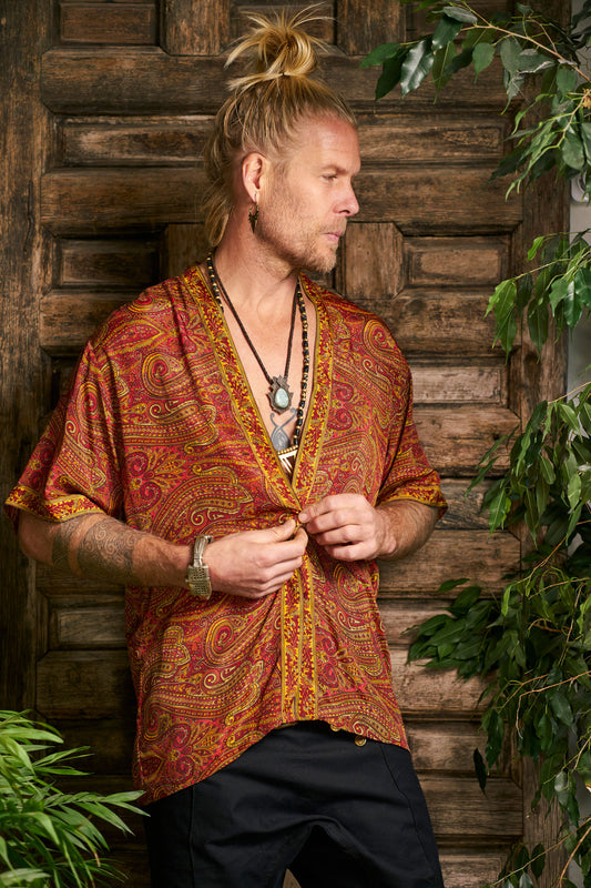 Short Red&Orange Paisley Kimono - NAYWAJ Ibiza Outerwear