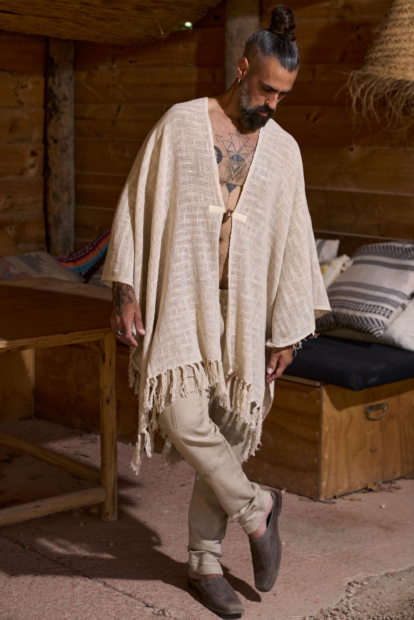 Ecru Pyramid Poncho - NAYWAJ Ibiza Outerwear