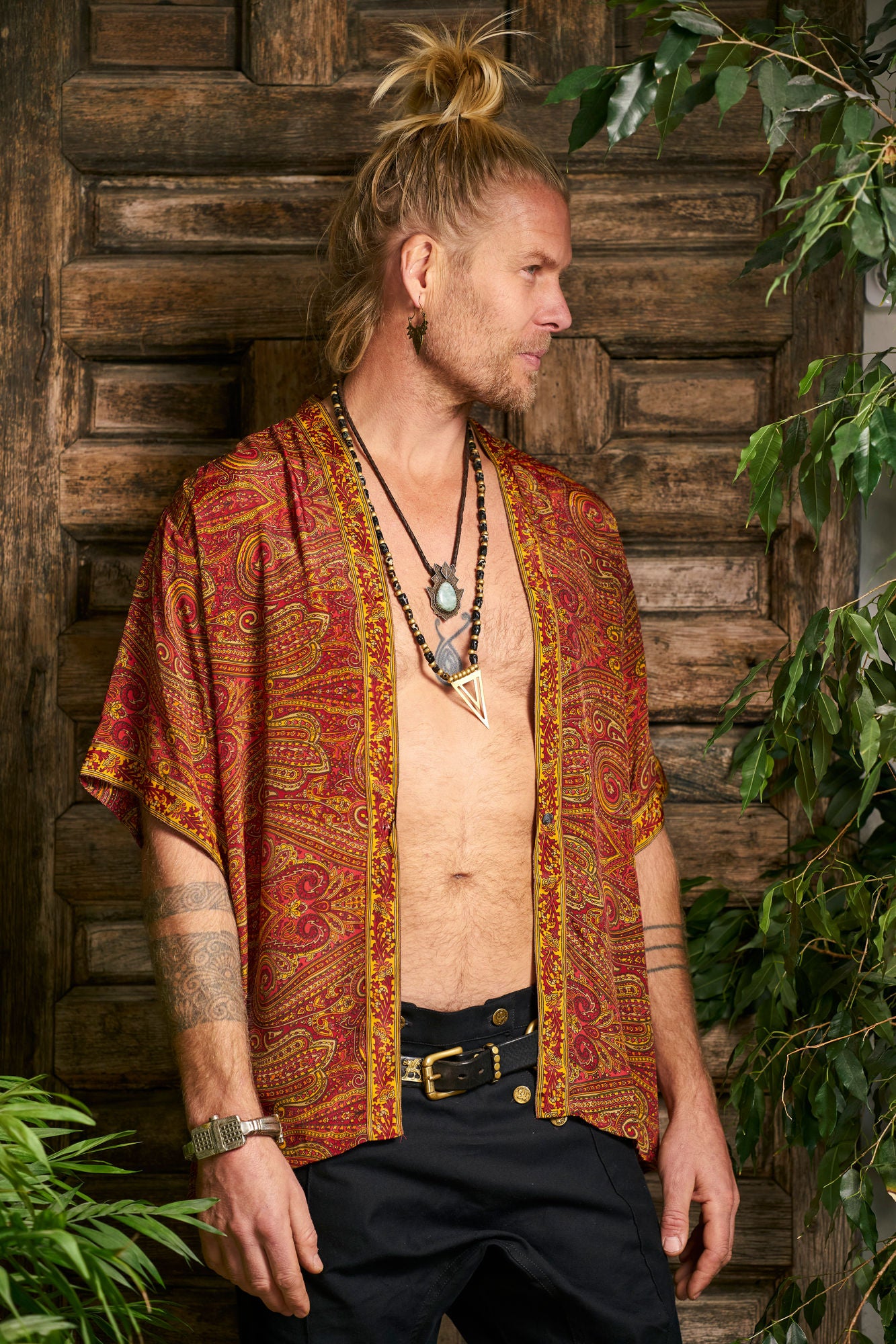 Short Red&Orange Paisley Kimono - NAYWAJ Ibiza Outerwear