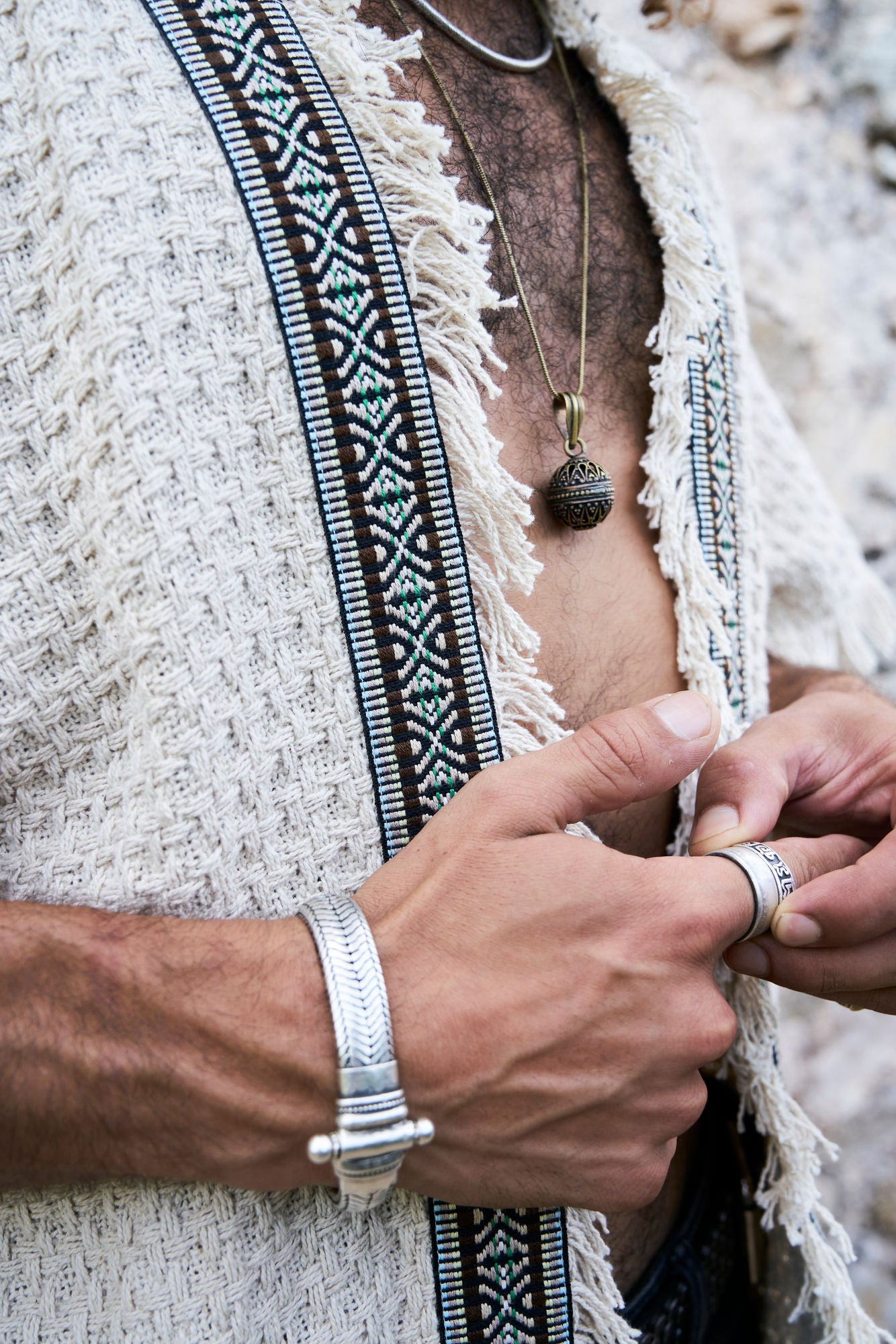 Ecru Woven Tottem Jacket - NAYWAJ Ibiza Outerwear