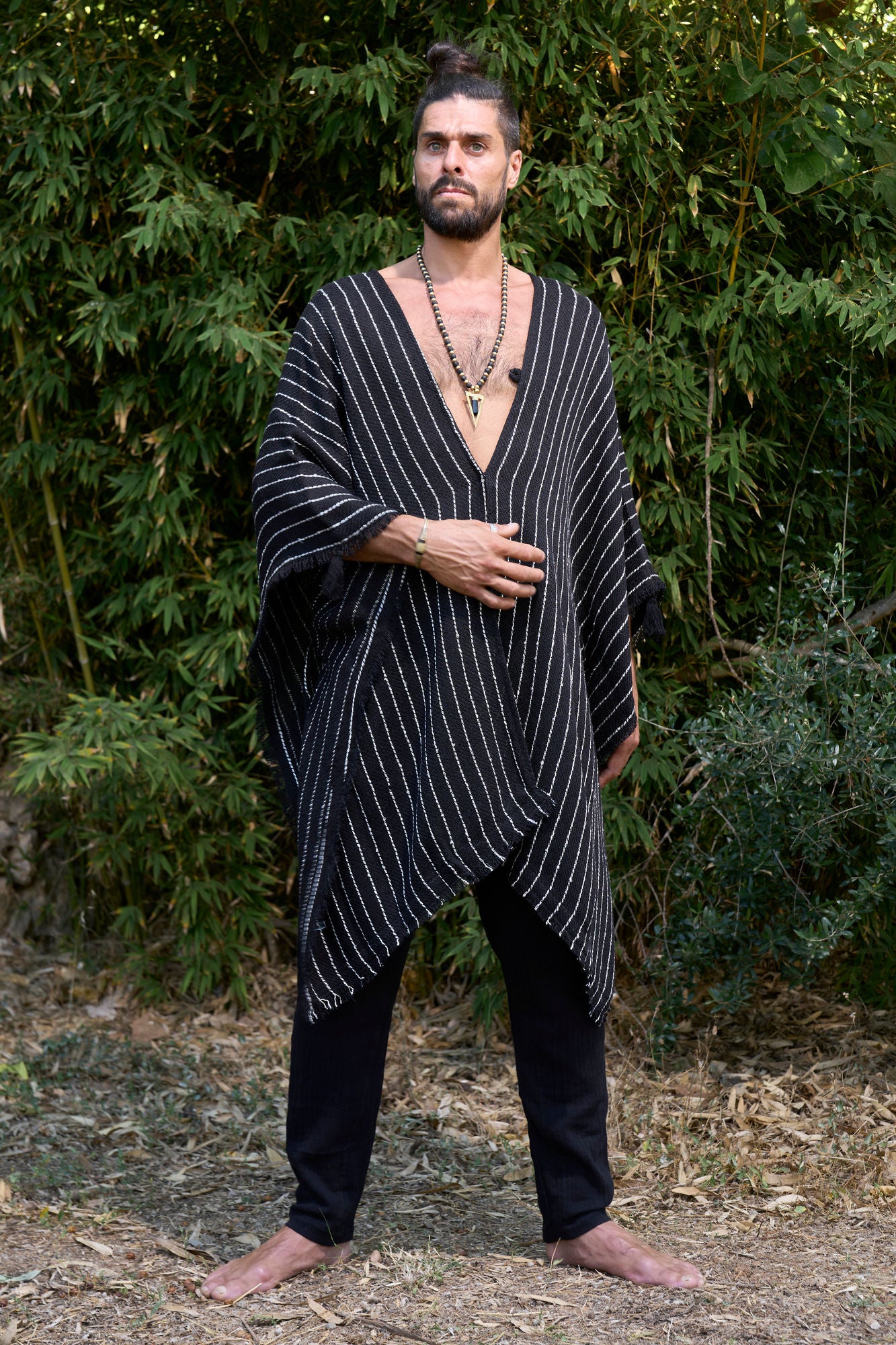 Black Woven Nara Poncho - NAYWAJ Ibiza Outerwear