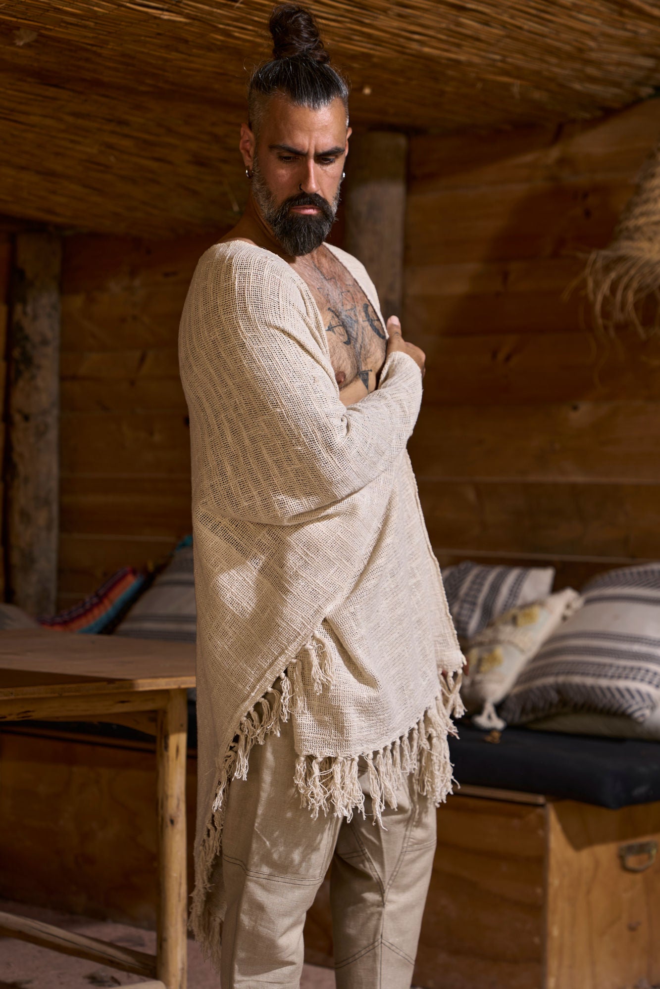 Ecru Pyramid Poncho - NAYWAJ Ibiza Outerwear