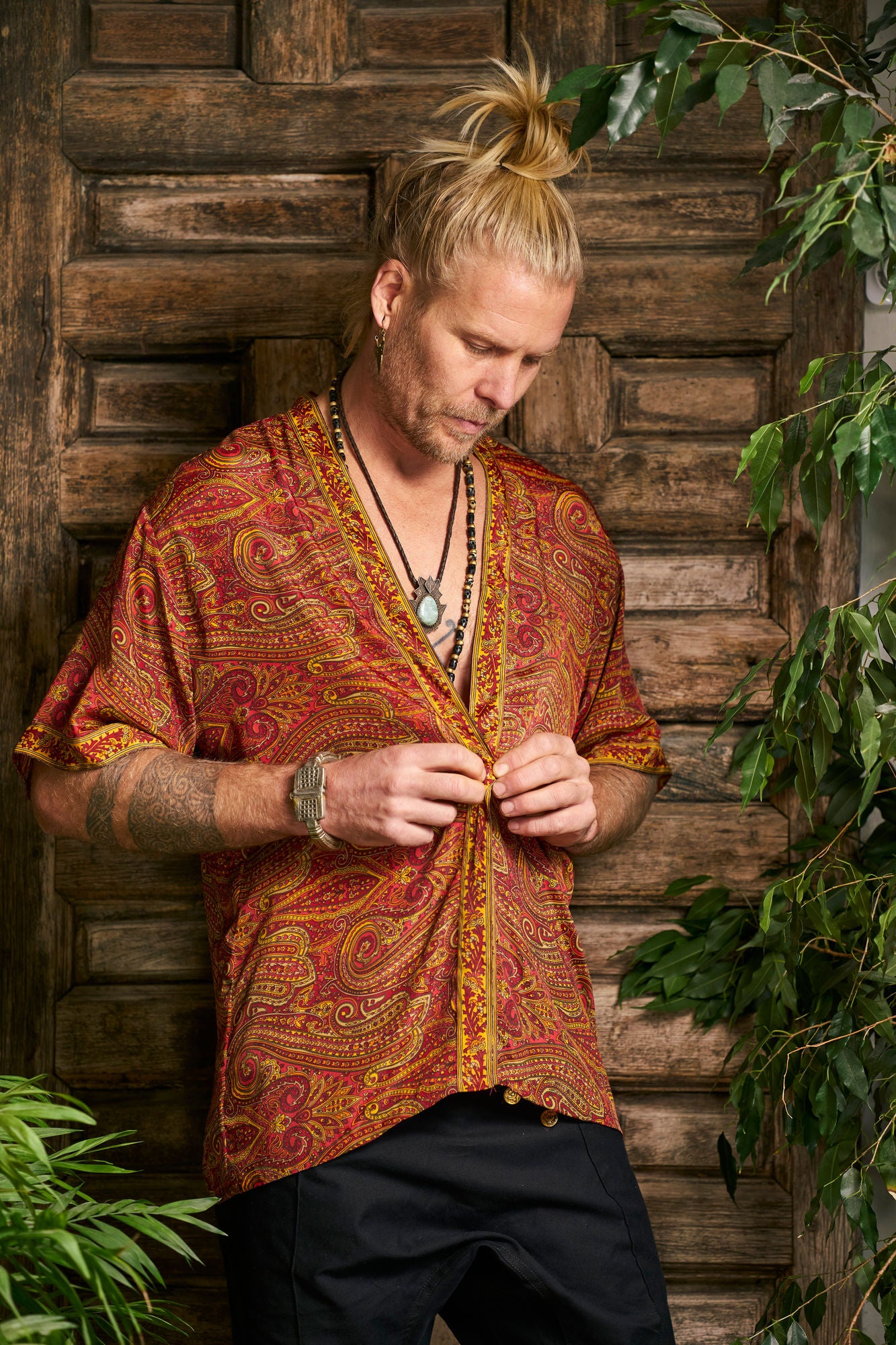 Short Red&Orange Paisley Kimono - NAYWAJ Ibiza Outerwear