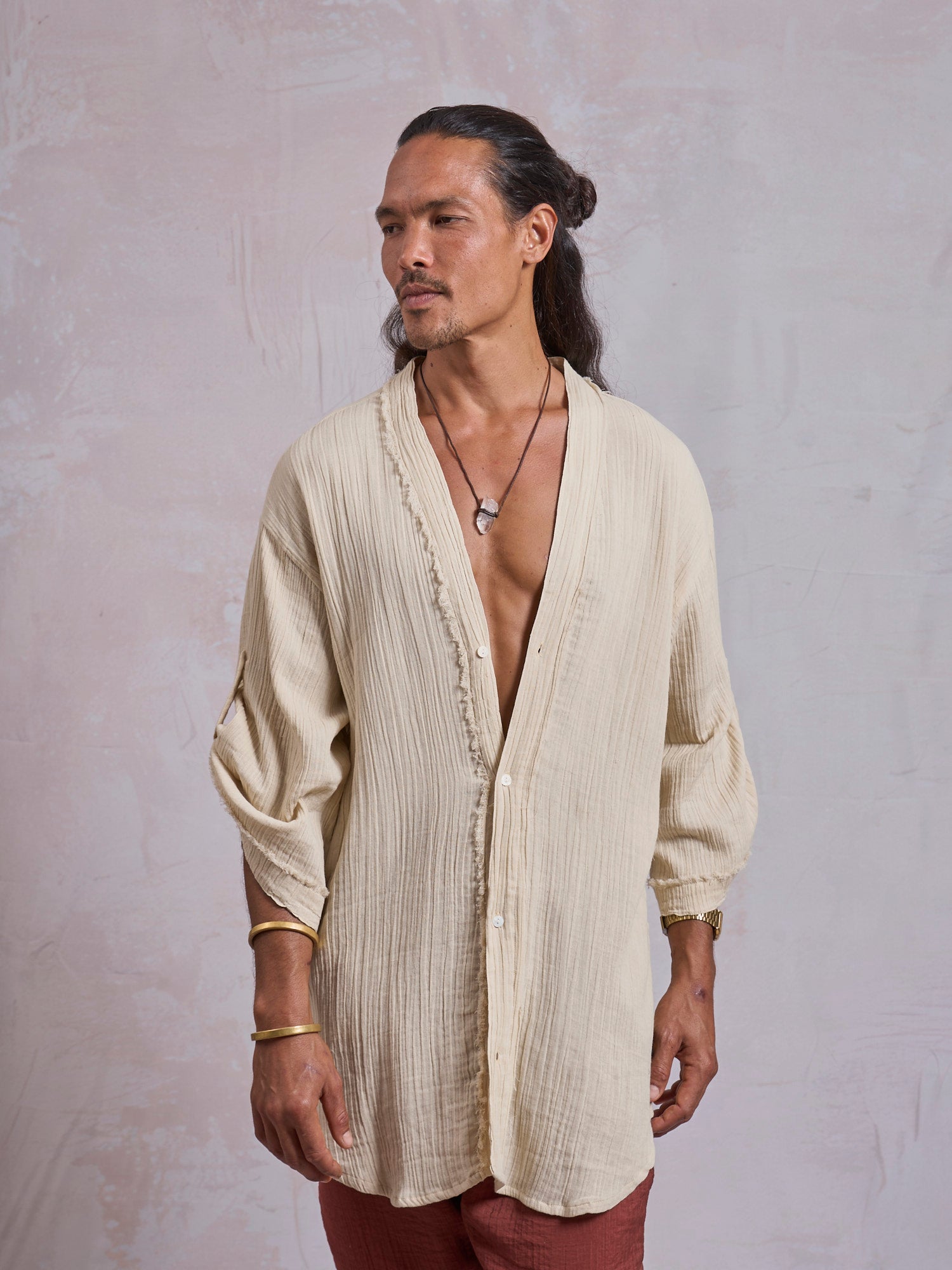 Beige Crepe Zeus Shirt - image 1