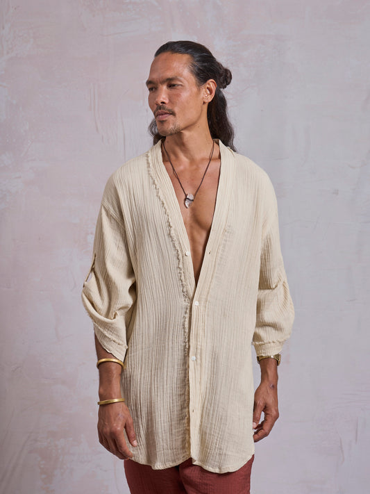 Beige Crepe Zeus Shirt - image 1