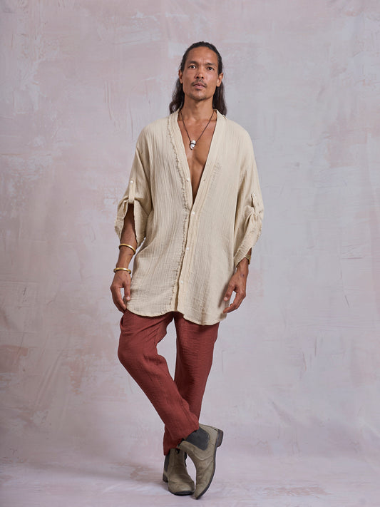 Beige Crepe Zeus Shirt - image 2