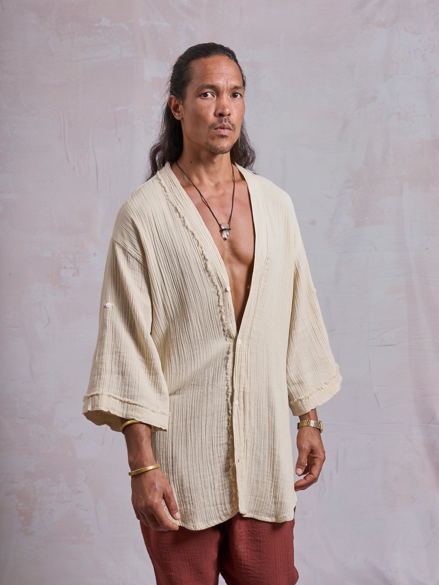 Beige Crepe Zeus Shirt - image 3